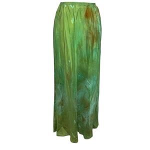 Robin Kaplan Midi Skirt Size 2 Green Silk Hand Dyed Boho Fairy Ethereal Whimsy